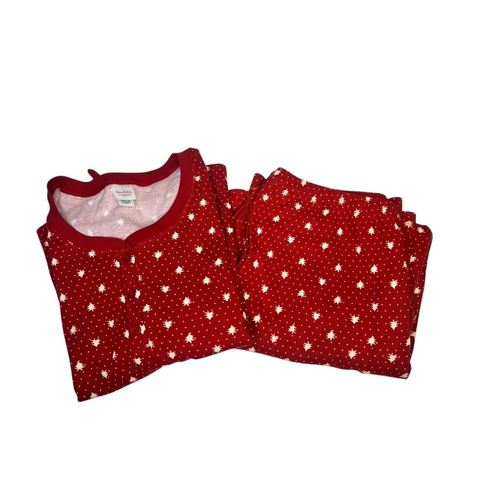 Hanna Andersson Womens Holiday Waffle‎ Henley Pajama Set Large Red Forest NWOT